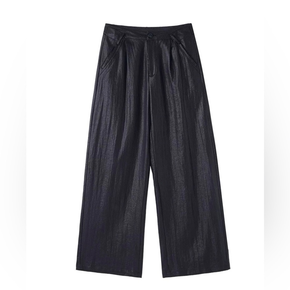 Women Wide Leg Pants High Waist Black Loose Trousers Size S New With Tags